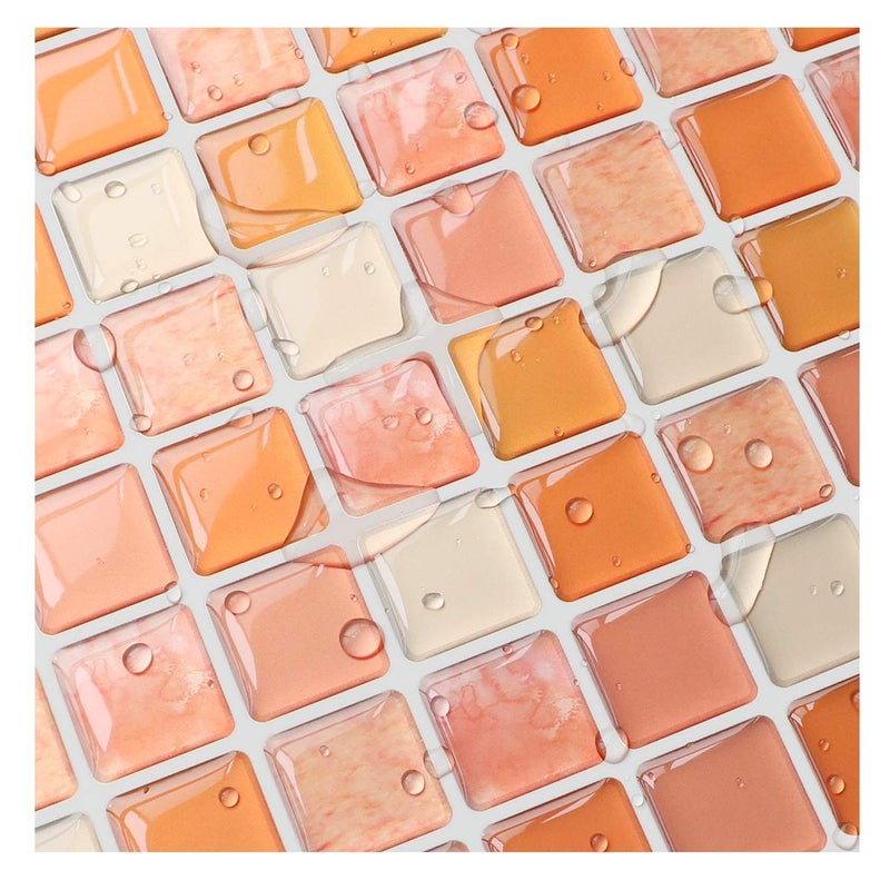 Yoillione 3D Mosaic Tile Sticker Removable Wallpaper Tile Orange, 3D Self Adhesive Wall Tiles Bathroom Wall Tiles for Kitchen Backsplash Orange, PVC Square Decorative Vinyl Decals, 4 Sheets - Image 4